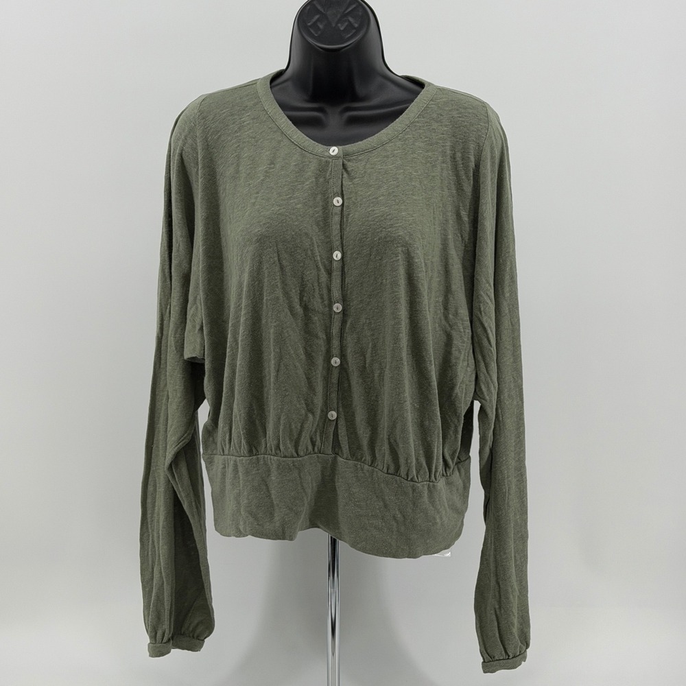 Free People Beach Cardigan Women M Linen Blend Button Front Cropped Casual